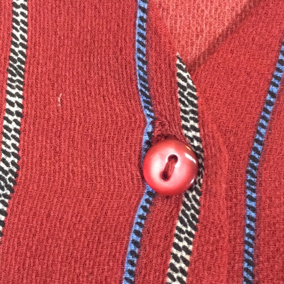 MONTEAU Brick Red Classic Style 2 Pocket Tie Front V-Neck Long Sleeve Shirt - Picture 10 of 14